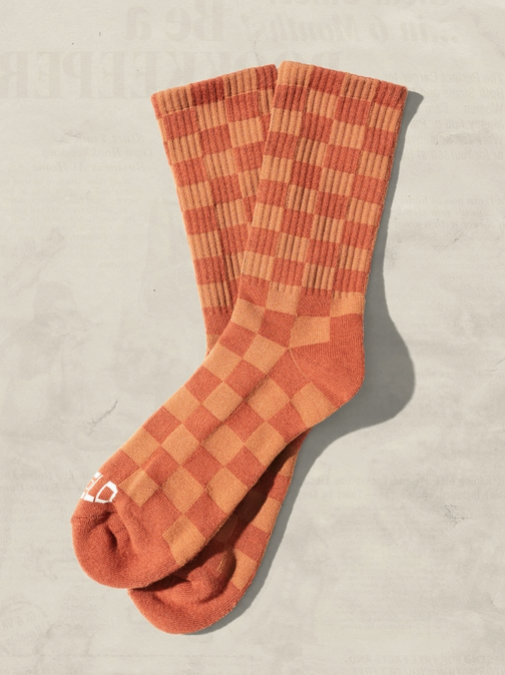 Tonal Checkerboard Socks - Rust