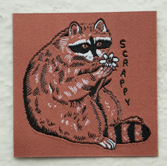 Scrappy Raccoon Woven Sticky Patch