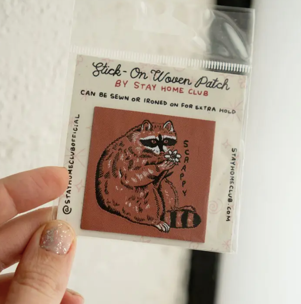 Scrappy Raccoon Woven Sticky Patch