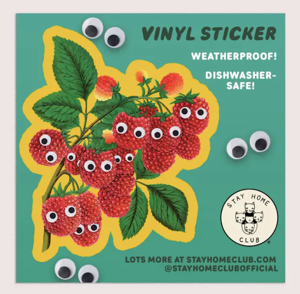 Raspberry Googly Eyes Vinyl Sticker