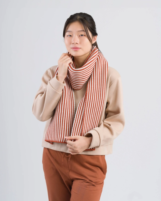 Pinstripe Big Scarf - Rust + White