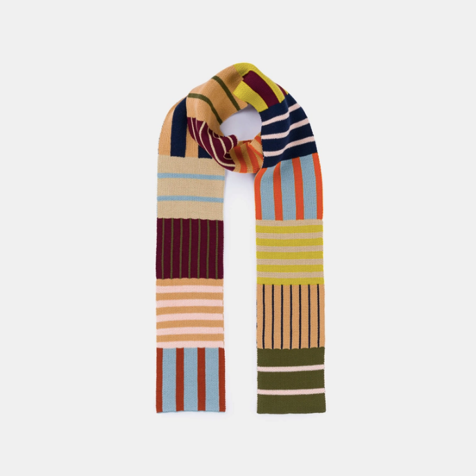 Patchwork Stripe Skinny Scarf - Desert