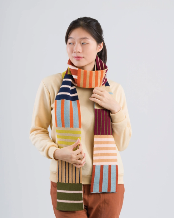 Patchwork Stripe Skinny Scarf - Desert