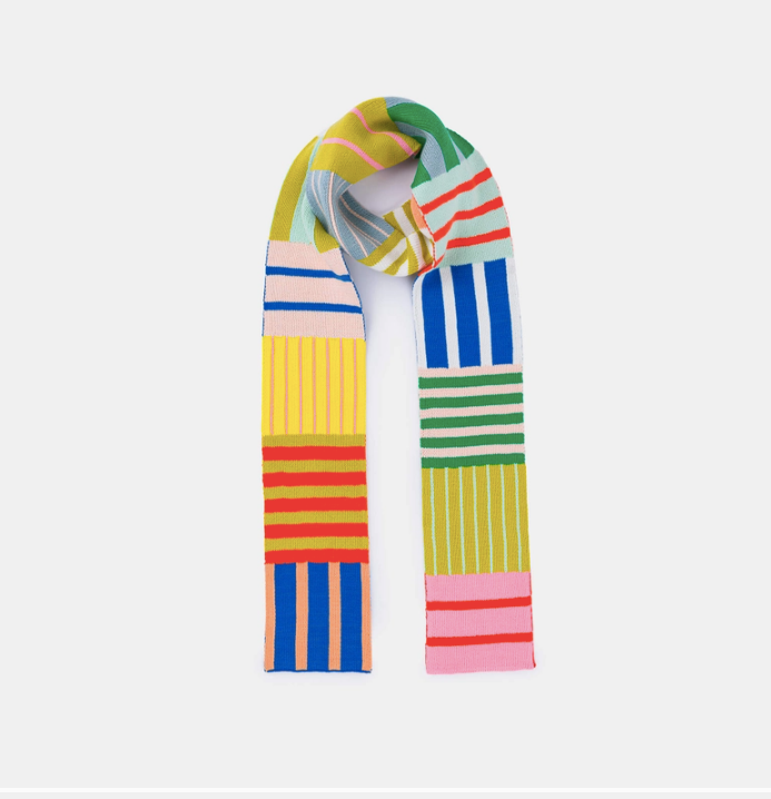 Patchwork Stripe Skinny Scarf - Rainbow