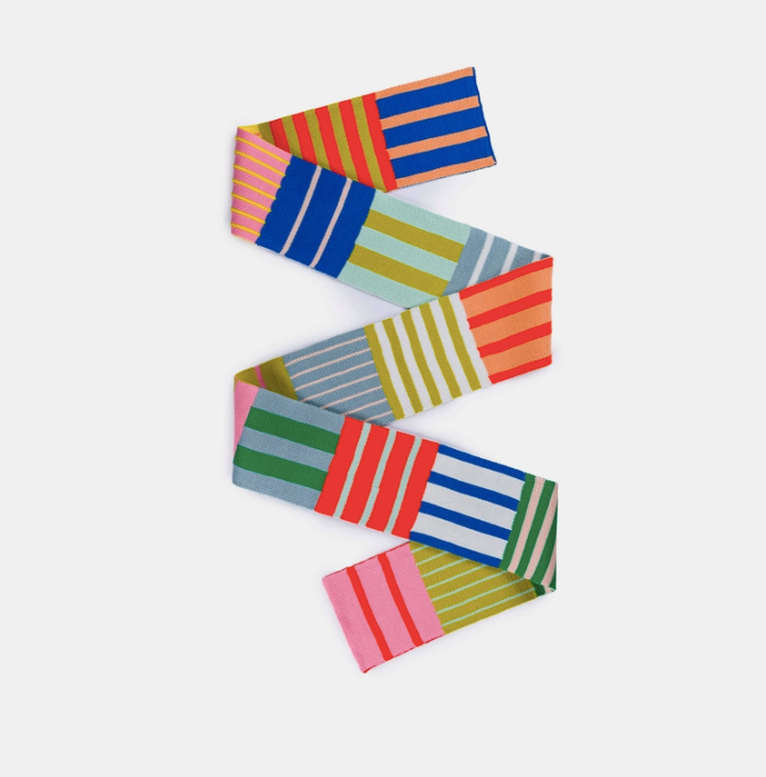 Patchwork Stripe Skinny Scarf - Rainbow