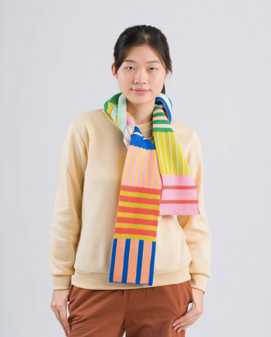 Patchwork Stripe Skinny Scarf - Rainbow