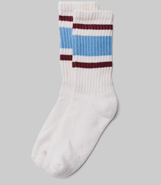 Spring Retro Stripe Sock - Blue/Maroon