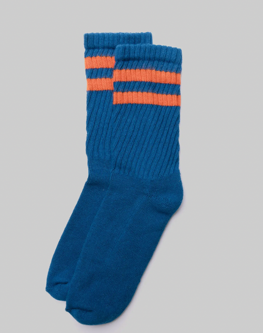 Retro Double Stripe Sock - Blue/Orange