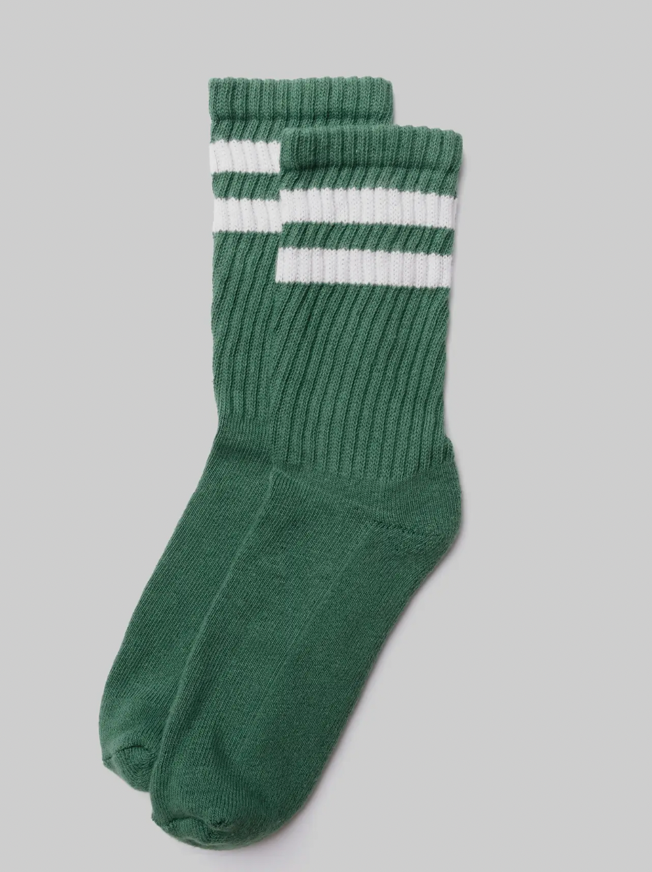 Retro Double Stripe Sock - Green/White