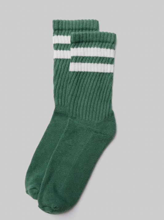Retro Double Stripe Sock - Green/White