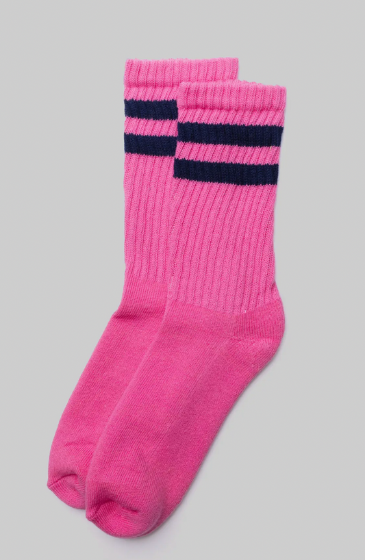 Retro Double Stripe Sock - Pink/Navy