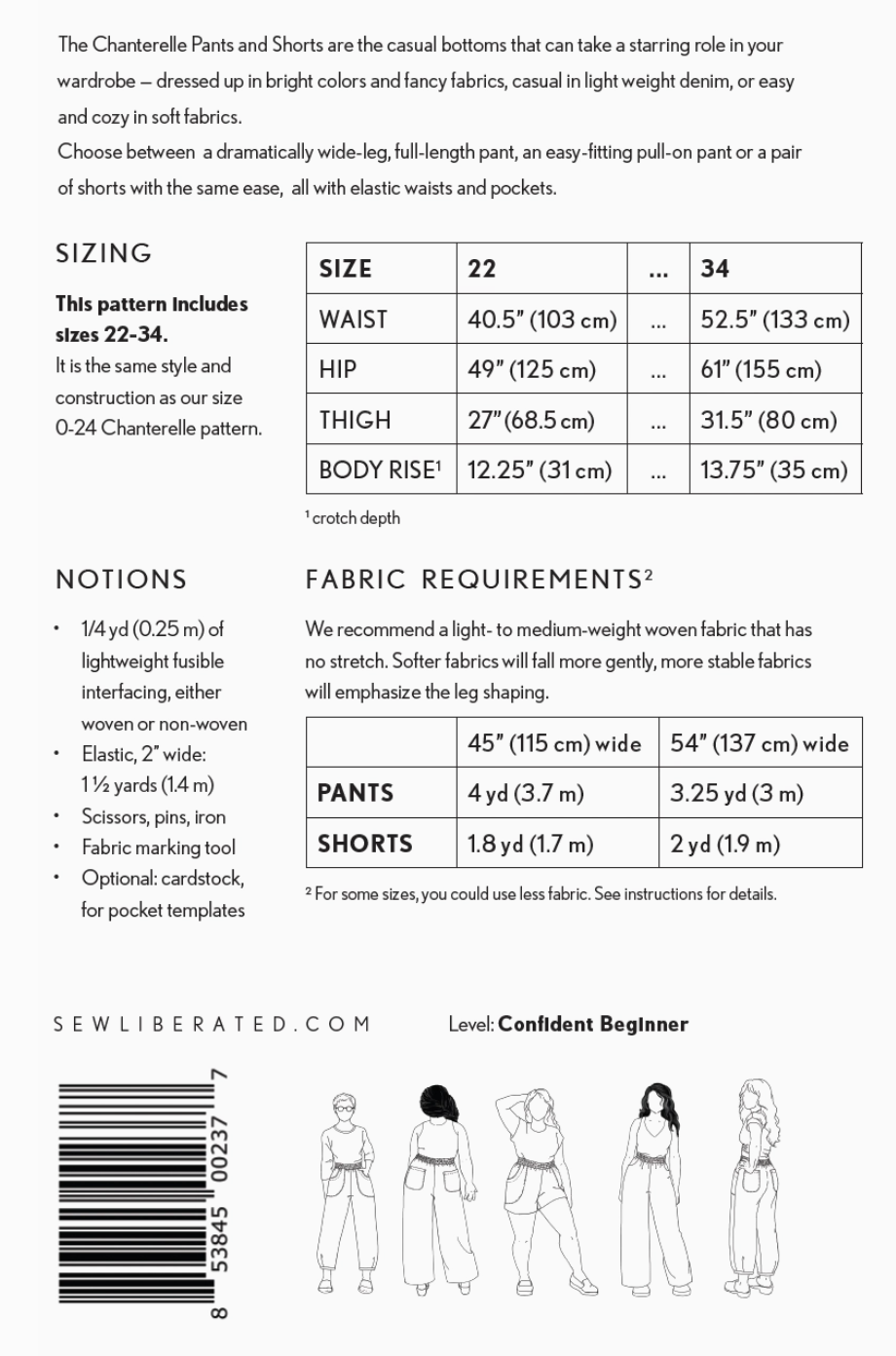 Chanterelle Pants Pattern Size 22-34