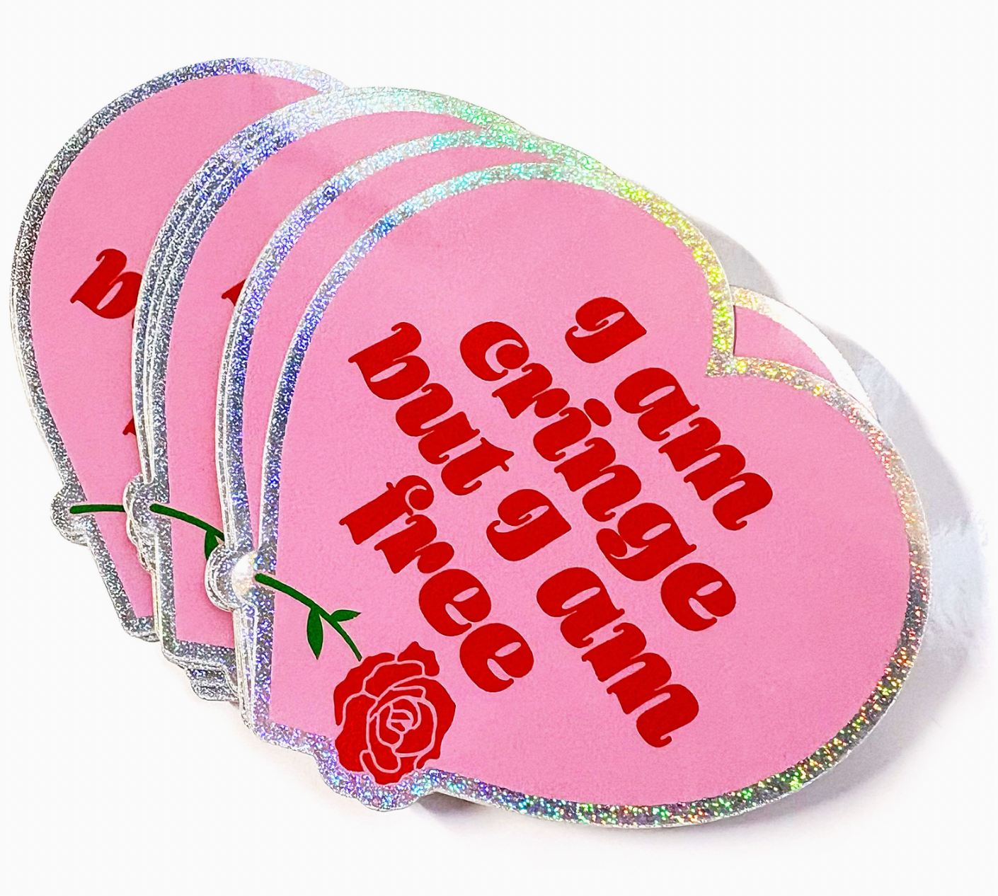 I Am Cringe But I Am Free Heart Shaped Glitter Sticker