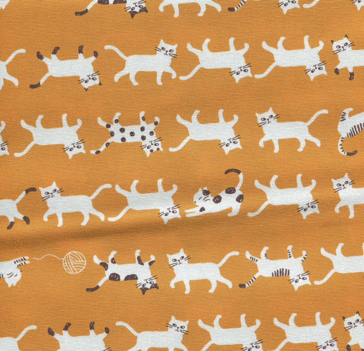 Kokka Cats Fabric - Orange