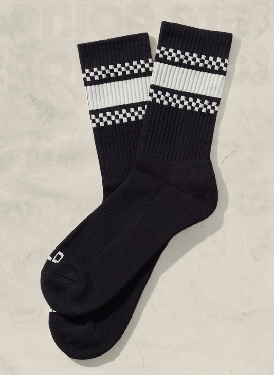 Black Checkerboard Striped Crew Socks