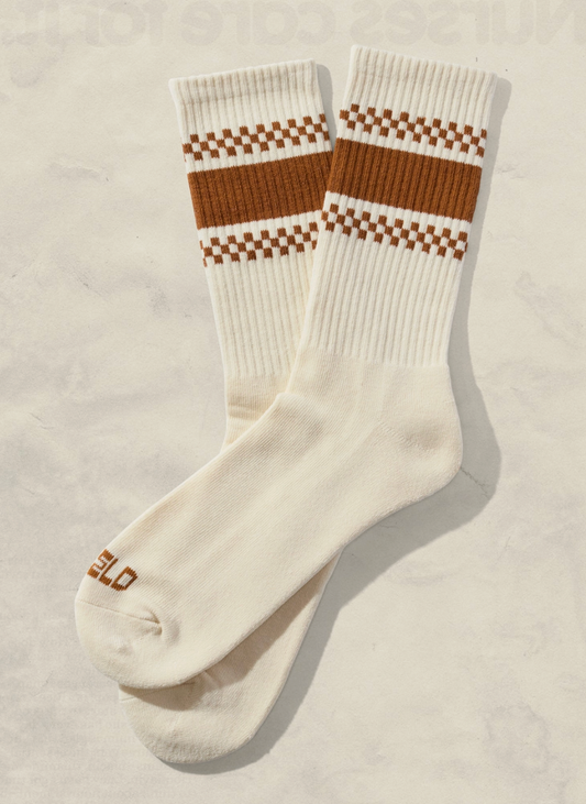 Rust Checkerboard Striped Crew Socks