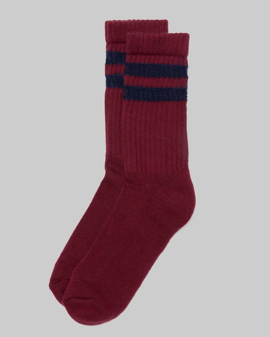 Burgundy Retro Double Stripe Sock