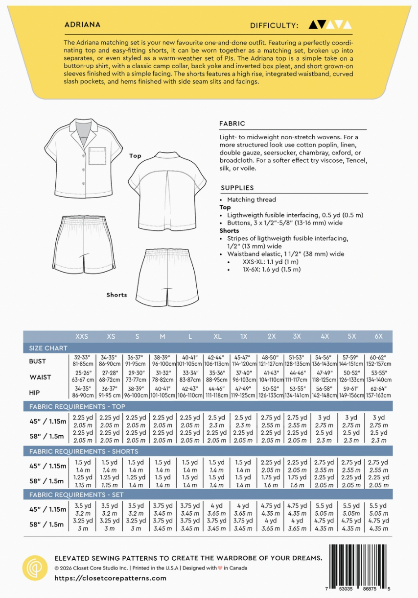 Adriana Matching Set Sewing Pattern XXS-6XL