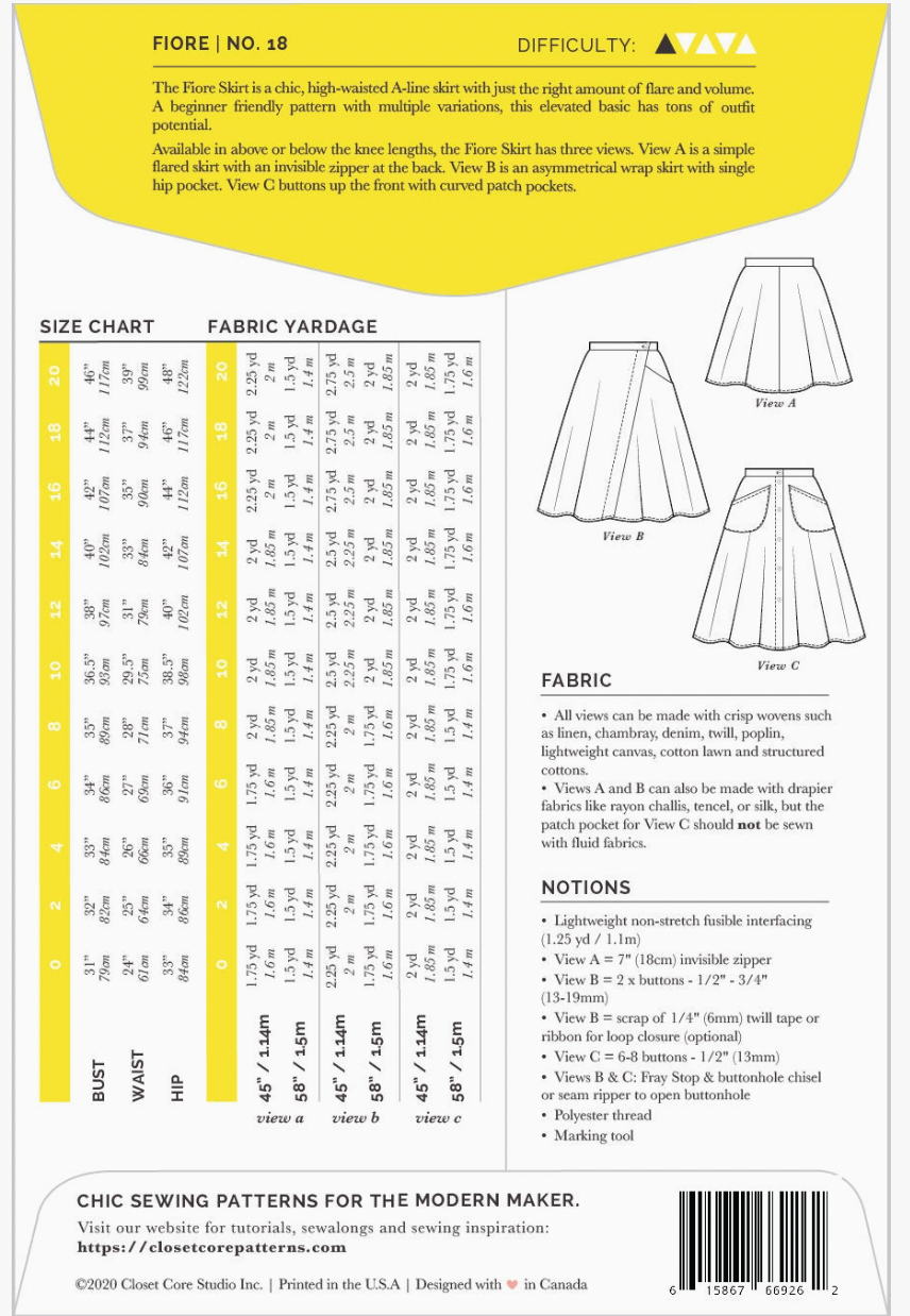 Fiore Skirt Sewing Pattern XXS-6XL