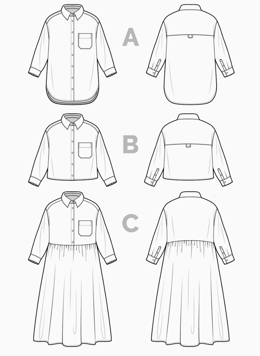 Jenna Shirt + Shirtdress Sewing Pattern XXS-4XL