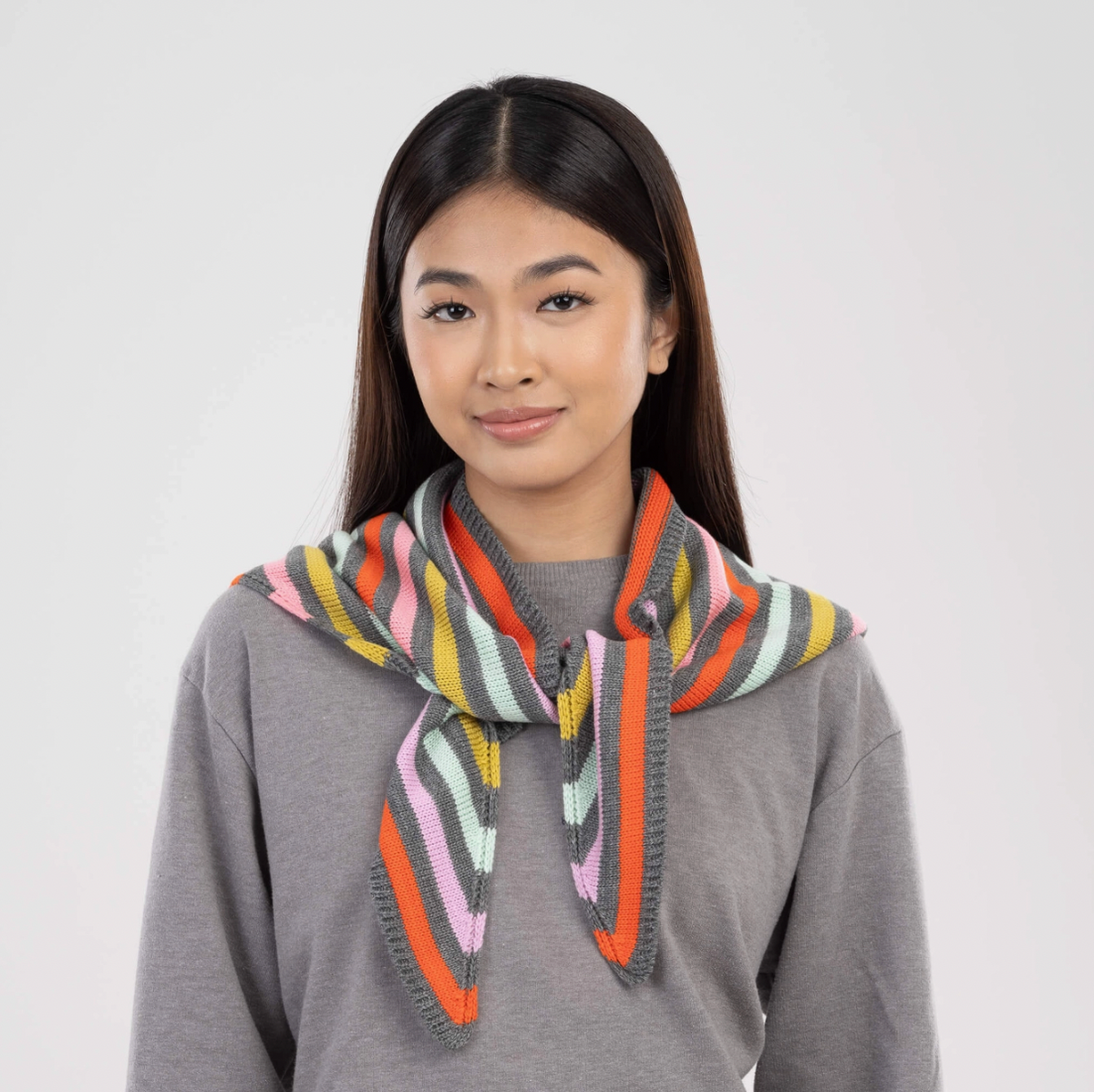 Grey Simple Stripe Triangle Scarf