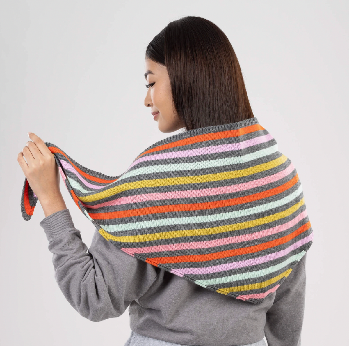 Grey Simple Stripe Triangle Scarf