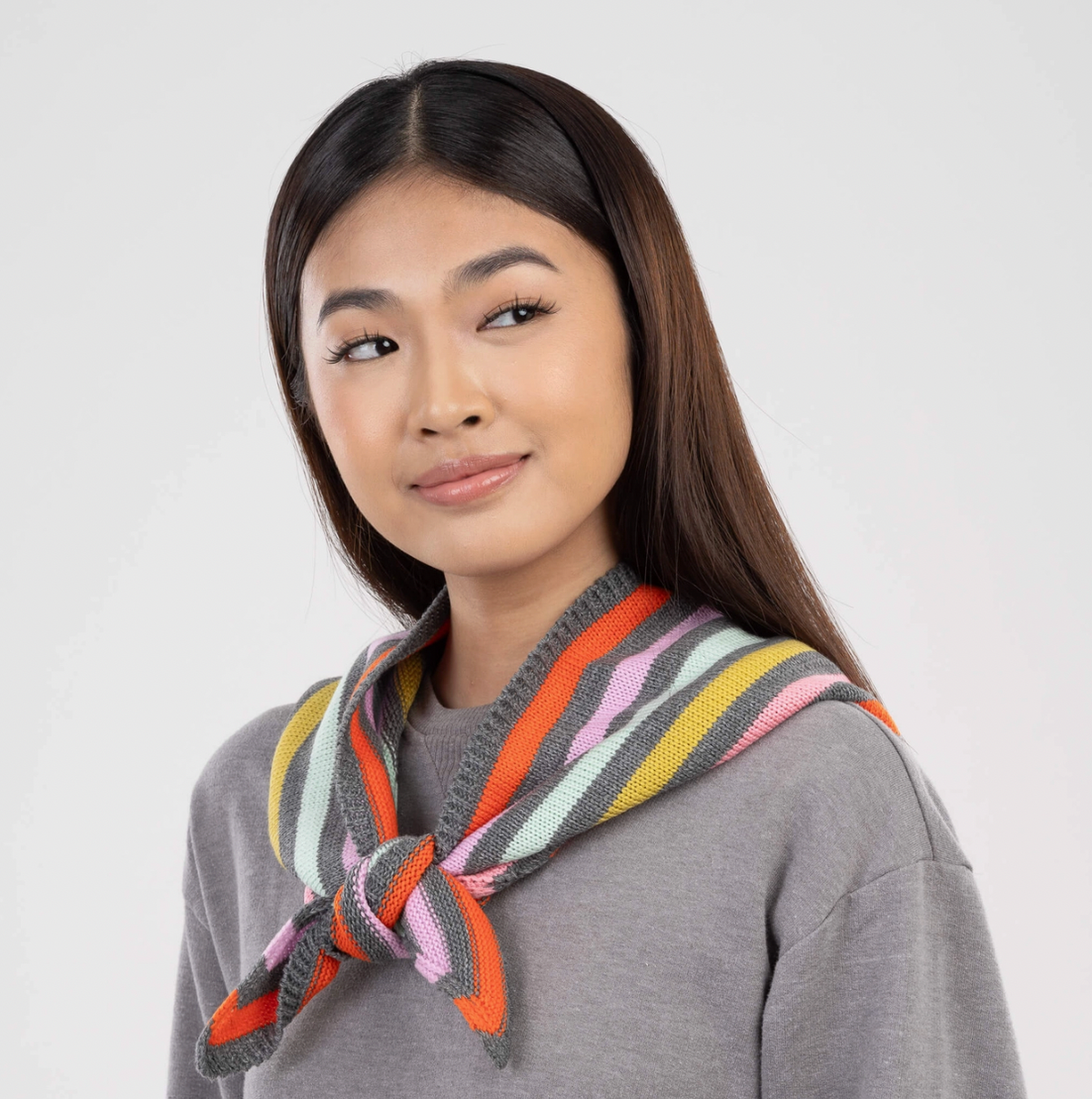 Grey Simple Stripe Triangle Scarf