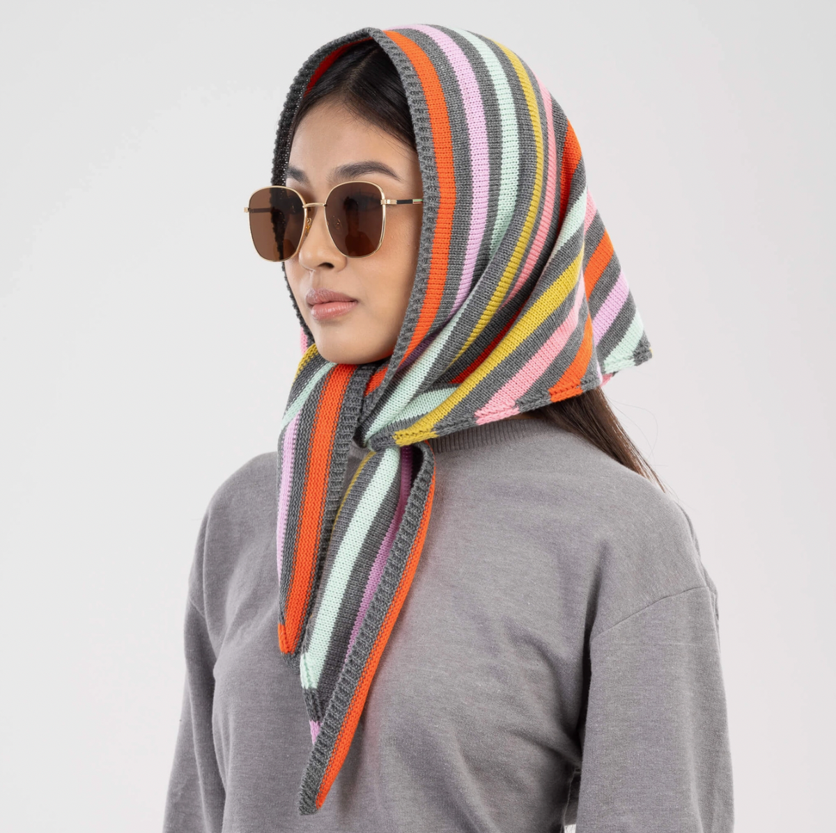 Grey Simple Stripe Triangle Scarf