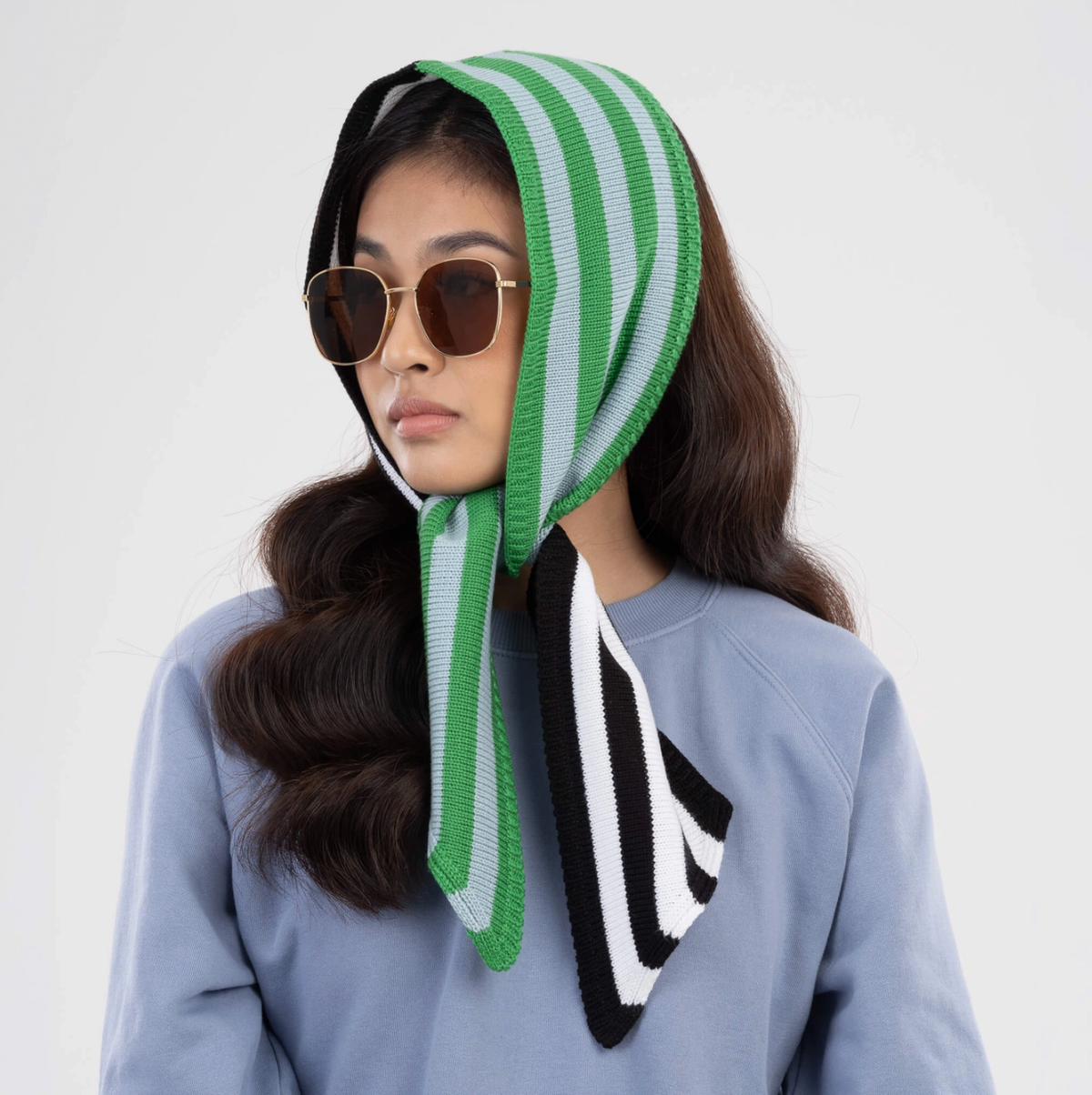 Kelly - Colorblock Stripe Mini Ribbon Scarf