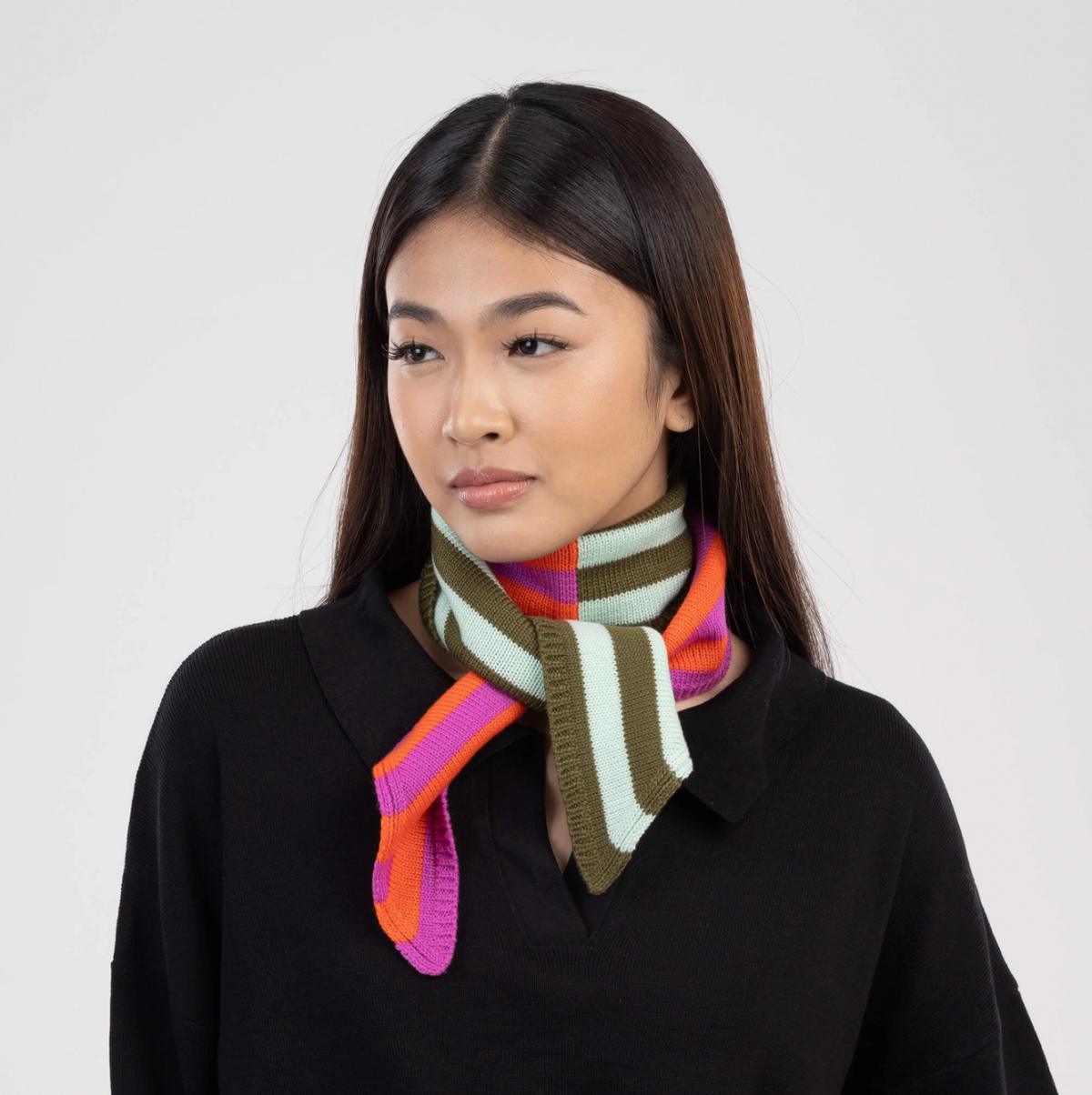 Poppy - Colorblock Stripe Mini Ribbon Scarf