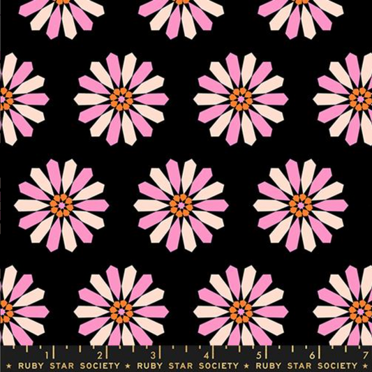 Black Flower Sparkle Mart Fabric