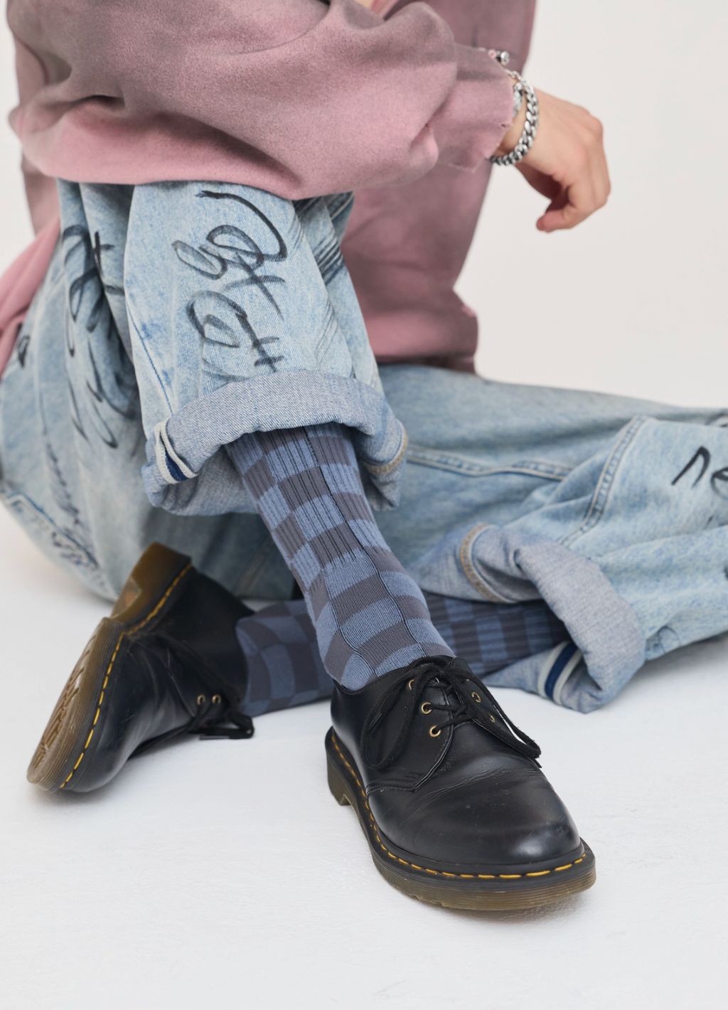 Tonal Checkerboard Socks - Blue