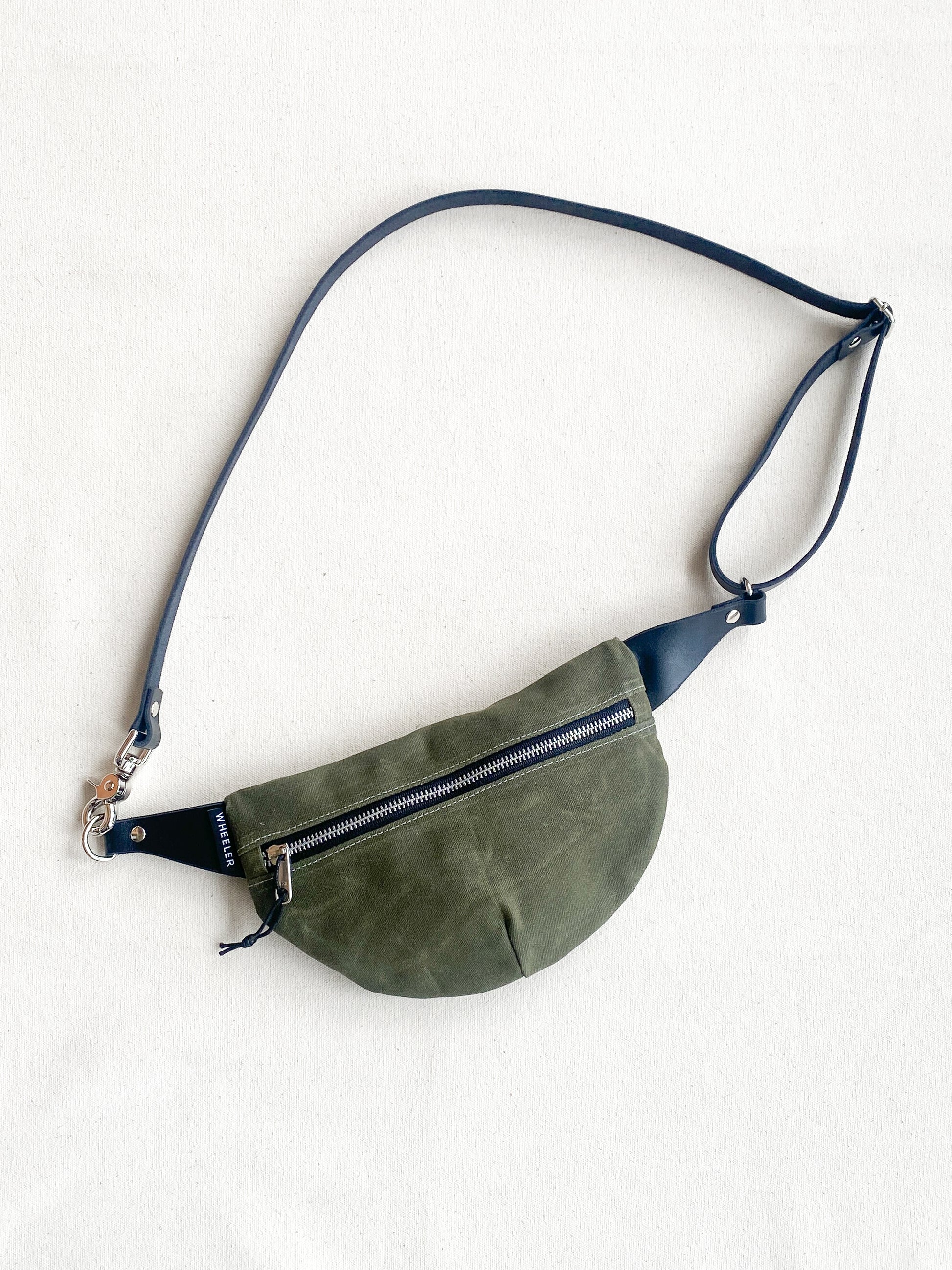 Waxed canvas fanny pack in multiple colors, handmade in Astoria Oregon USA