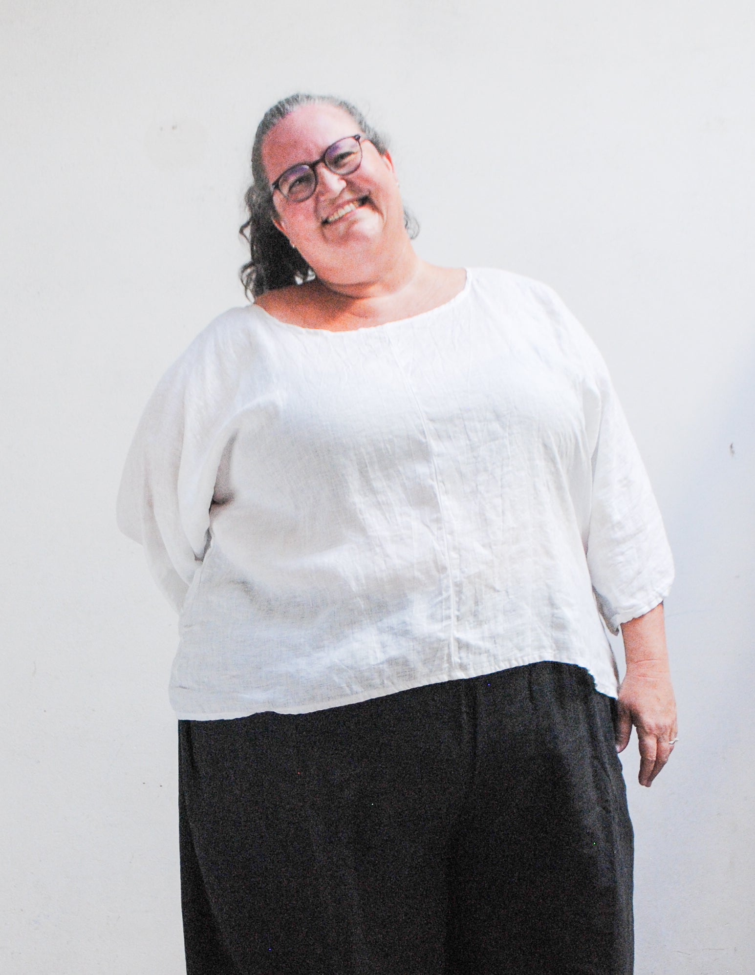 Casual white linen top, slightly sheer