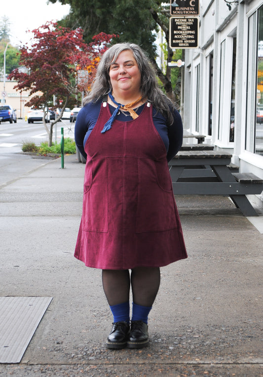 Cranberry Corduroy Suspender Dress