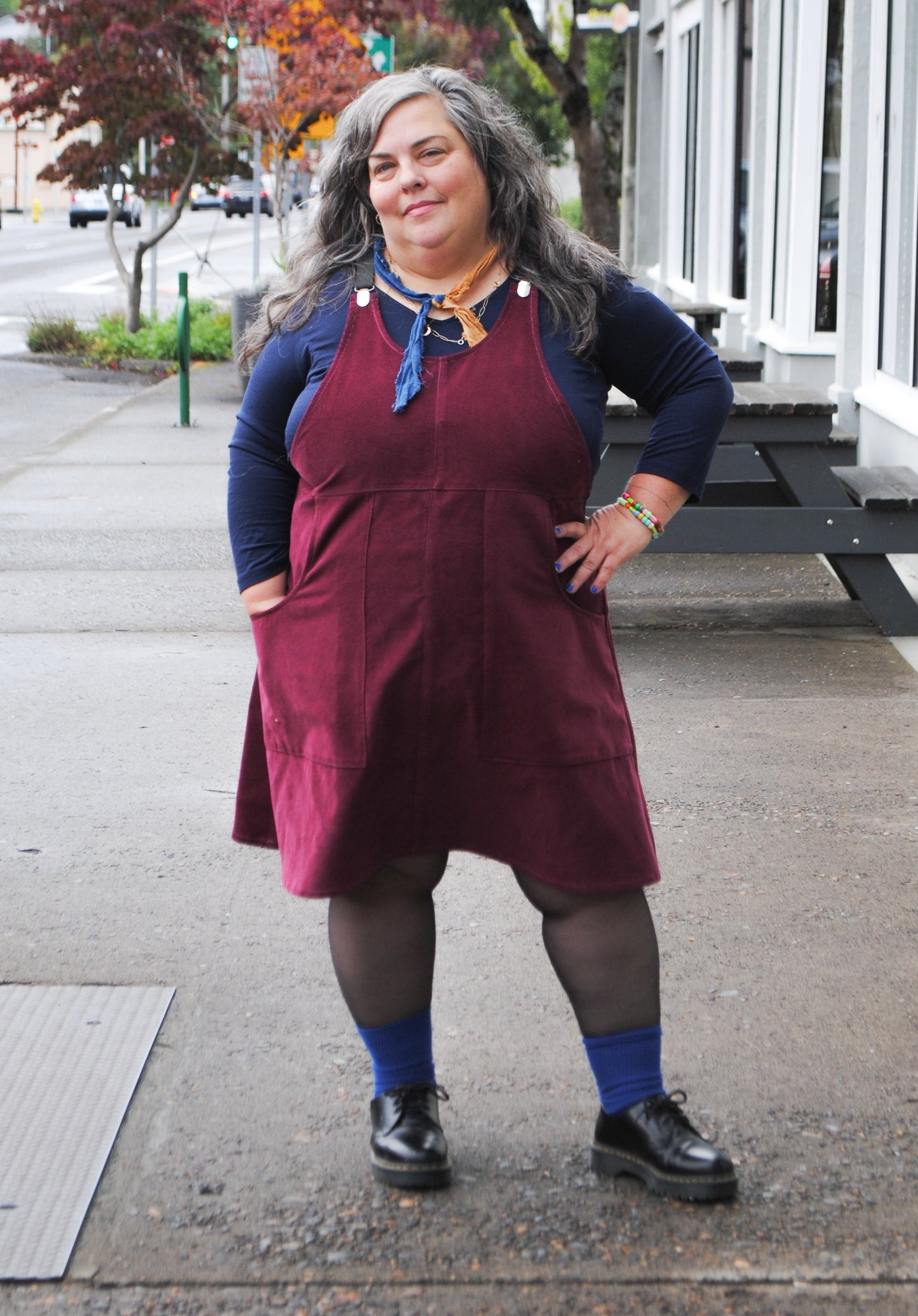 Cranberry Corduroy Suspender Dress