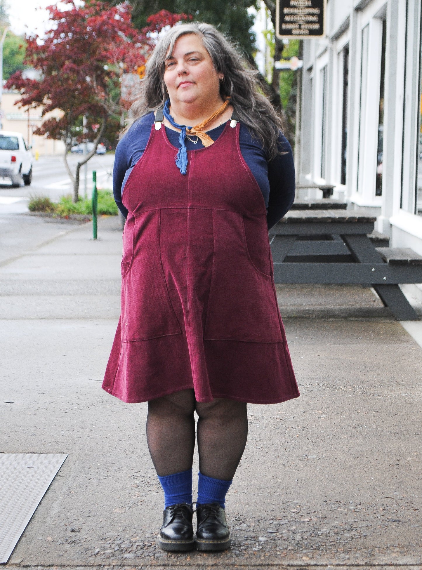 Cranberry Corduroy Suspender Dress