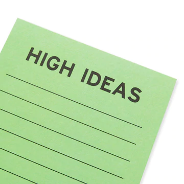 Close up of "High Ideas" notepad.