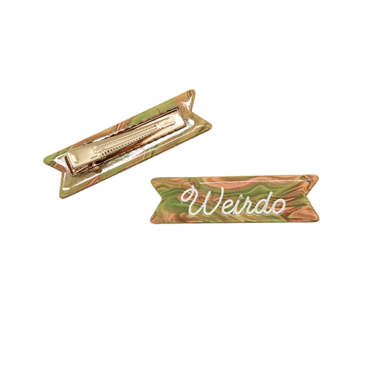Front and back view of "Weirdo" hair clip.