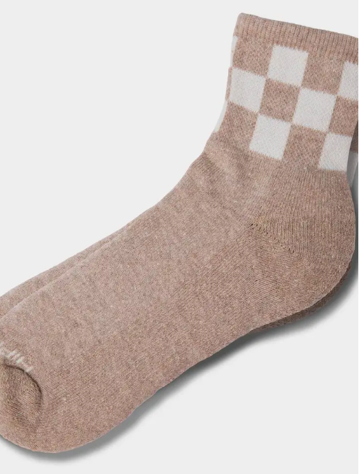 Beige Checker Crew Sock